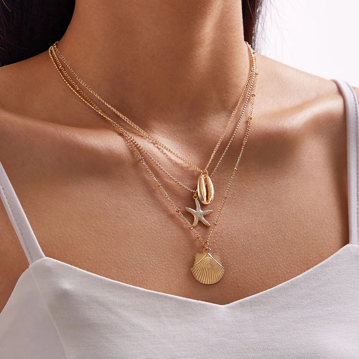 Женское многослойное ожерелье с подвеской в форме веера | Украшения и аксессуары