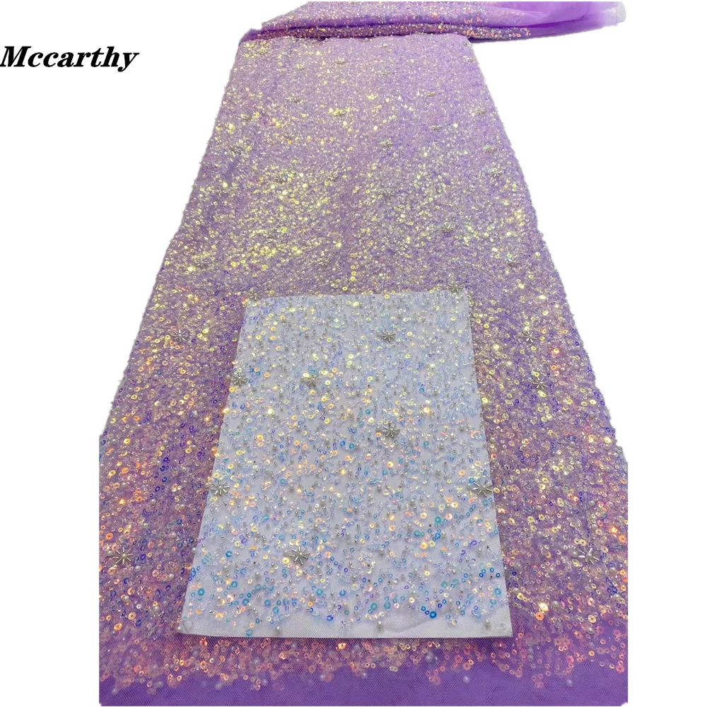 

New Purple African Lace Fabric 5 Yards 2021 High Quality Sequin Net Embroidery Nigerian Wedding Gown Material French Lace Fabric