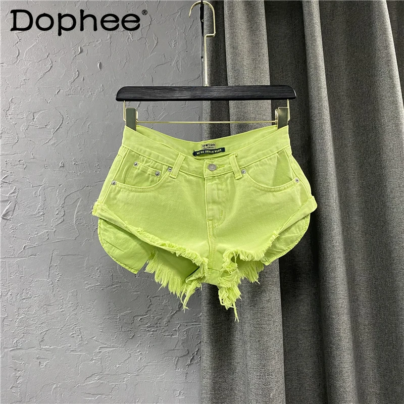 

Новинка лета 2021, модная уличная одежда, джинсовые шорты карамельных цветов, женская верхняя одежда, пикантные джинсовые шорты трапециевидн...