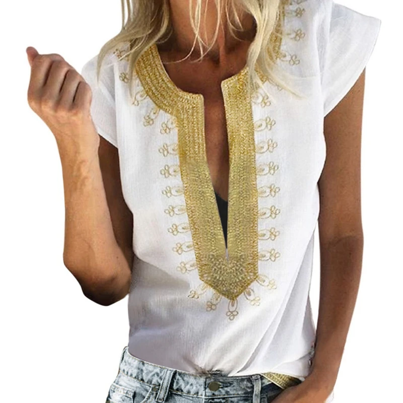 Женская Повседневная рубашка с v образным вырезом и принтом в стиле бохо топы