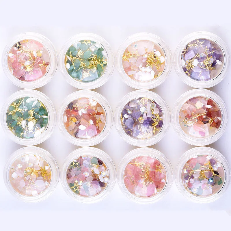 3d стразы для ногтей Бусины Красочные Сердолик Нерегулярные Полые золото