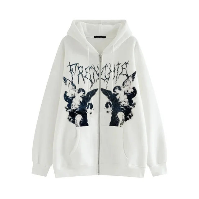 

2021 Women's Hooded Sweater Y2K Clothes Loose Street Sports Harajuku Zipper Cardigan Sweatshirts Goth Grunge Jacket Autumn