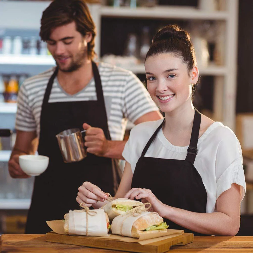 

2PCS Barbecue Apron Adjustable Strap Waterproof solid color Cooking Kitchen Bib Aprons Dress Dining Room with 2 Pockets