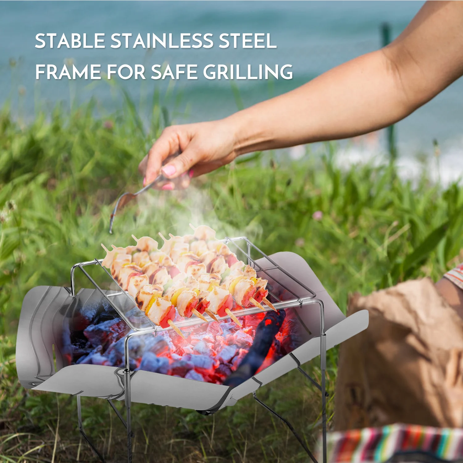 

Outdoor 2-in-1 Portable Folding Stainless Steel Barbecue Grill Camp Firepit Wood Burning Camping Stove Camping Equipment
