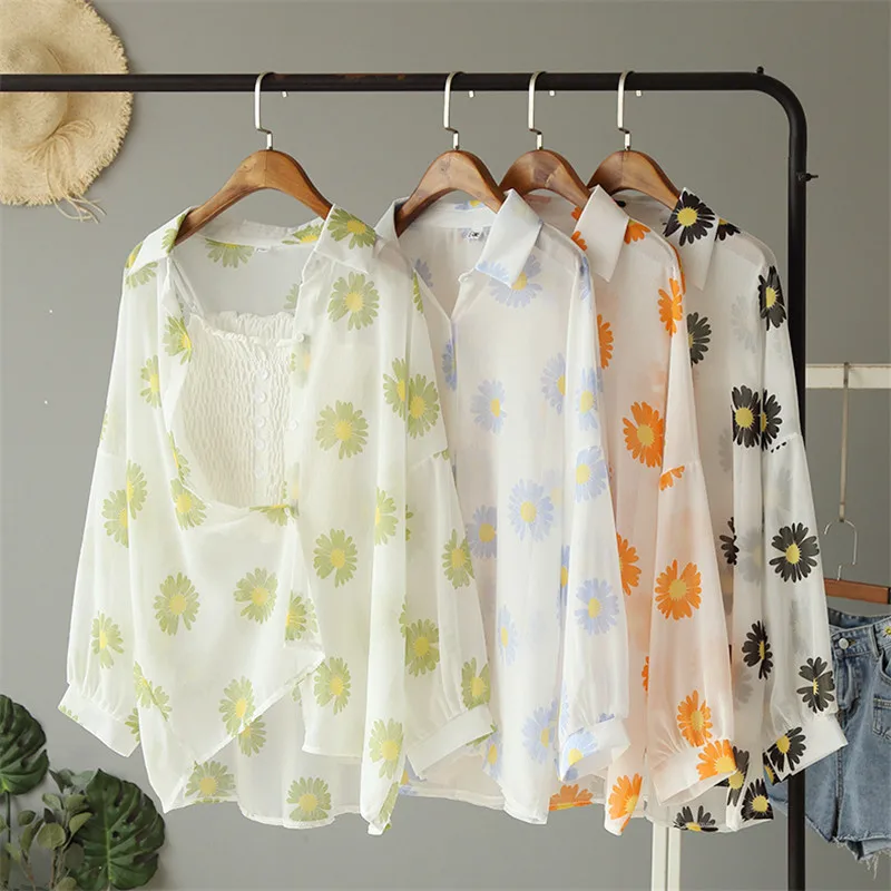 

Женская блузка с цветочным принтом в богемном стиле, дышащие повседневные Осенние Топы 2020, женская рубашка размера плюс, прозрачная рубашка