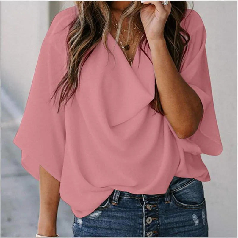 

Chiffon Blouses & Shirts Women Solid Color Cotton Lrregular Led Short Sleeve Fashion Street Wear Style Regular Tops For Female