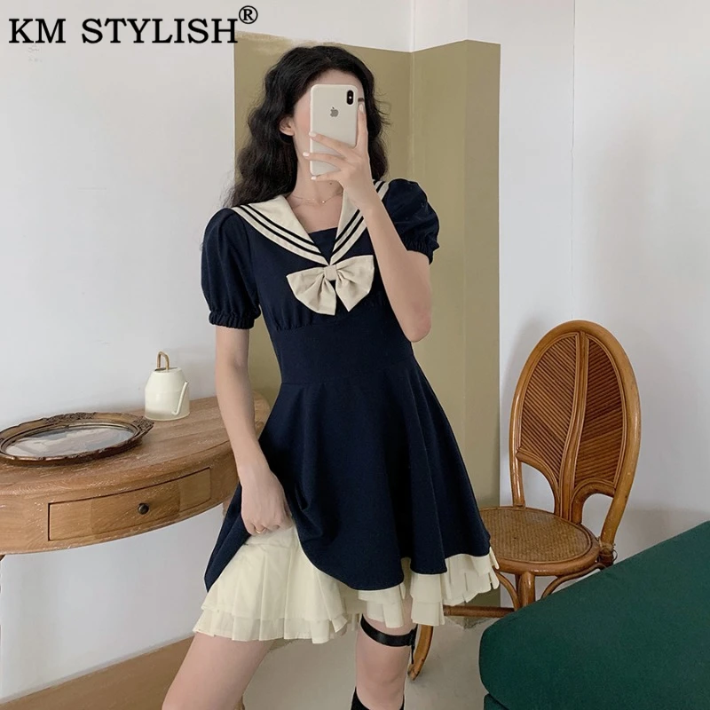 Женские японские платья для девочек школьная форма цельнокроеное платье