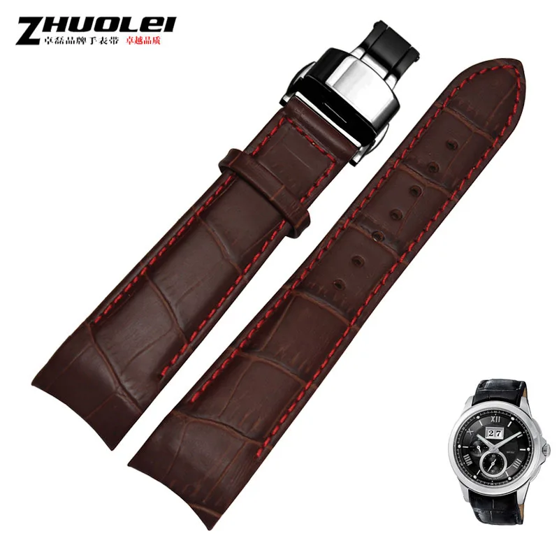 brownxred black Изогнутый конец мужские ремешки для часов для BL9002-37 05A BT0001-12E 01A Брендовые Часы из натуральной кожи с пряжкой бабочки 20 21 22 мм - Цвет ремешка: brownxred black