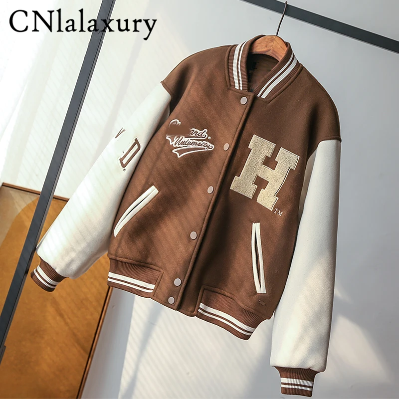 

Весна 2022, бейсбольная Униформа CNlalaxury, новая куртка-бомбер для женщин, модная одежда в стиле ретро, уличная одежда, пальто оверсайз