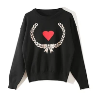 luxury spring autumn retro womens hearts wheat flower interlace pullover sweater long sleeved love jacquard knit ladies jumpers
