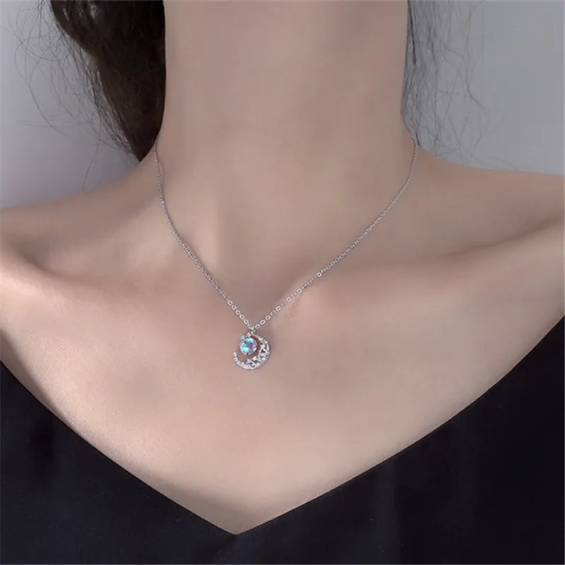 Предотвращает аллергию модное Хрустальное круглое ожерелье с Луной и опалом для