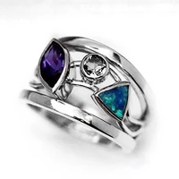 huitan trendy female finger ring hollow out colorful whitebluepurple cz stone party accessories daily wear women jewelry