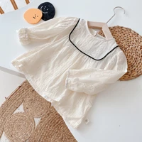 spring autumn korean style new baby girls solid color ruched blouses kids clothes loose shirts children clothes floral boutique