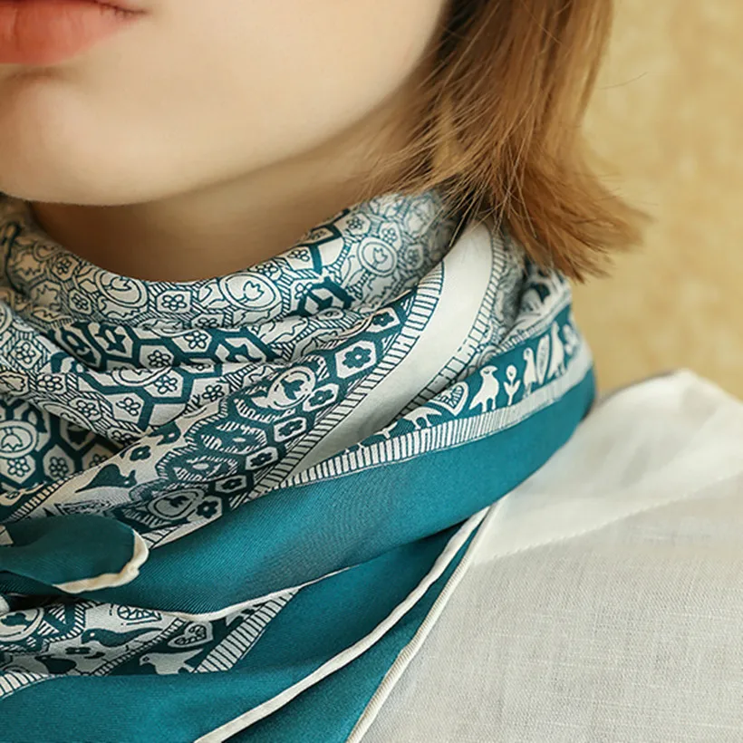 

88*88cm Ladies Retro Fashion Silk Scarf Hangzhou Silk Twill Scarf Mulberry Silk Square Scarf