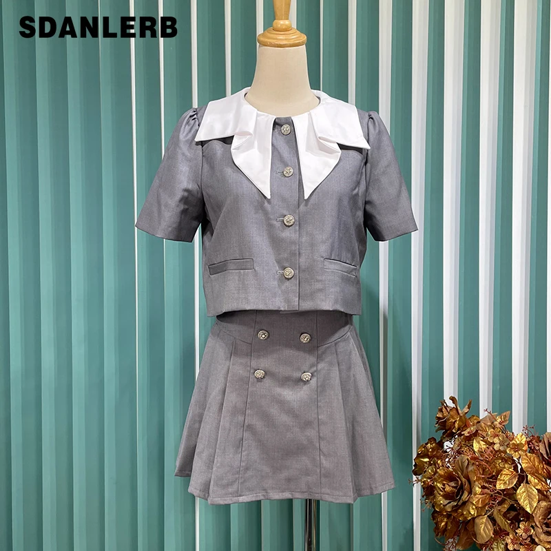 

2021 Summer New Japanese Preppy Style Fresh Student Girl Suit Short Sleeve Shirt Women Top + Pleated Mini Skirt 2-Piece Set