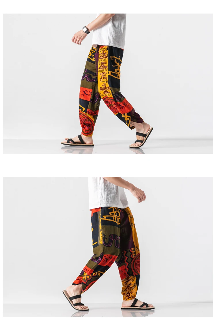 Hip Hop Harem pants Mens Spring Summer Chinese Style Joggers Pants Men Sweatpant Stitching color Casual Trousers Harem pants men