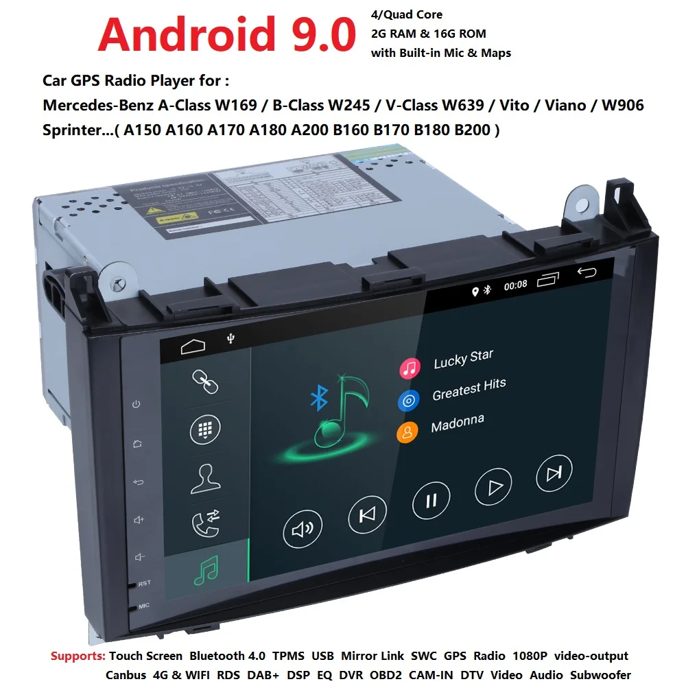 9 дюймов Android9.0 автомобиль без DVD Радио для Mercedes Benz/Sprinter/B200/W245/B170/W209/W169 VW Crafter с BT 4GWifi gps Радио 2 грамма