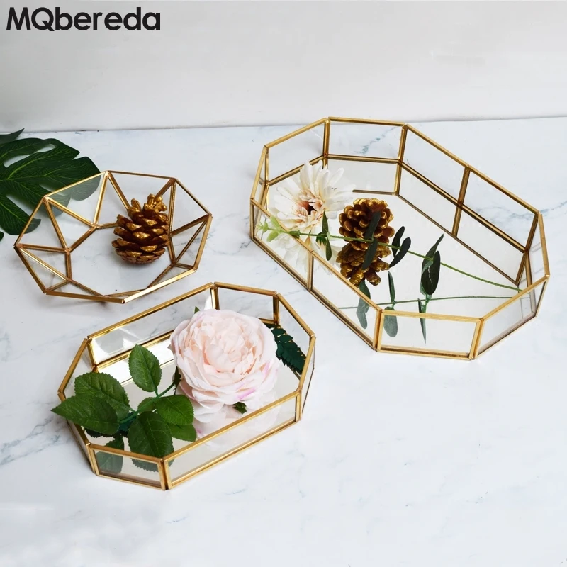 Европейская винтажная Золотая бронзовая Шестигранная коробка стеклянная