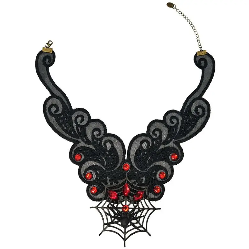 

Halloween Gothic Lace Choker Necklace Punk Spider Web Charm Pendant Chain Collar Party Dress Jewelry