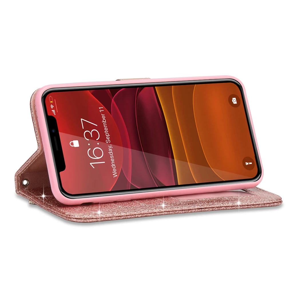 

Wallet Flip Case for IPhone 11 Pro Max X Xr Xs Rhinestone Leather Phone Cover for IPhone 8 Plus 7 6S 6 5 5S SE2 12 Pro Max Mini