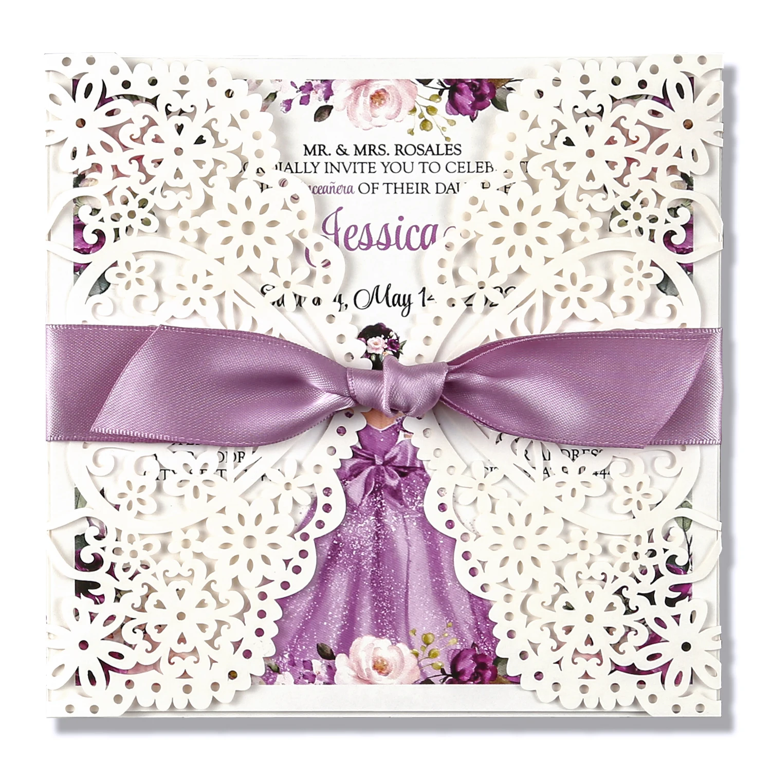 Квадратные свадебные пригласительные открытки для годовщины дня рождения Quinceanera