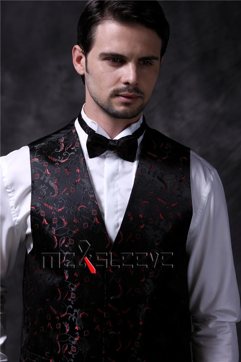 free shipping man's flower tailored tuxedo waistcoat set(vest+ascot tie+handkerchief