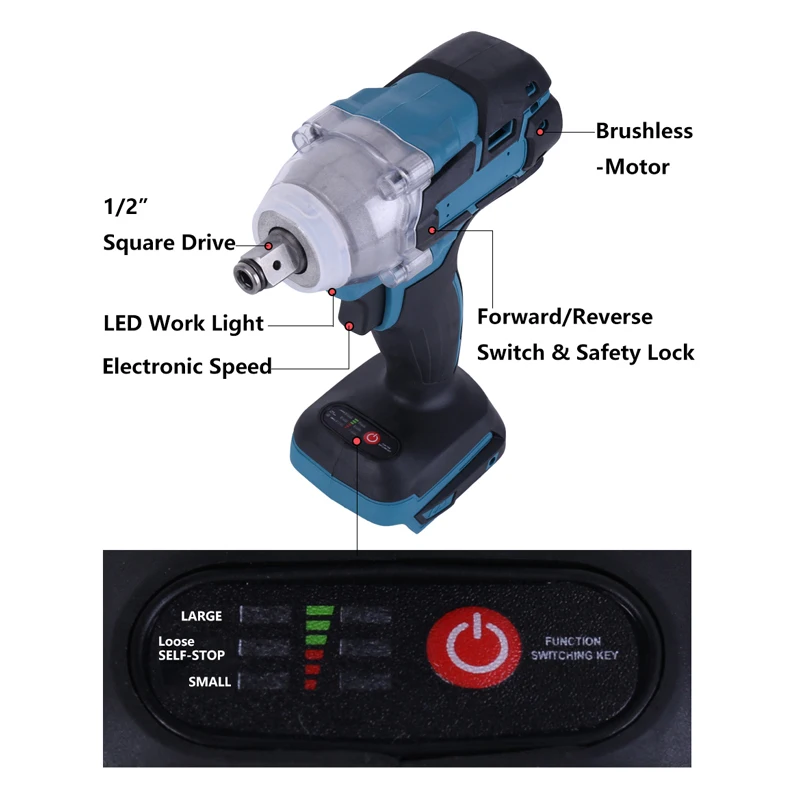 

18V Electric Brushless Impact Wrench Cordless 1/2 Socket Wrench impact wrench Impact Drill Brushless LED Light Power Tools