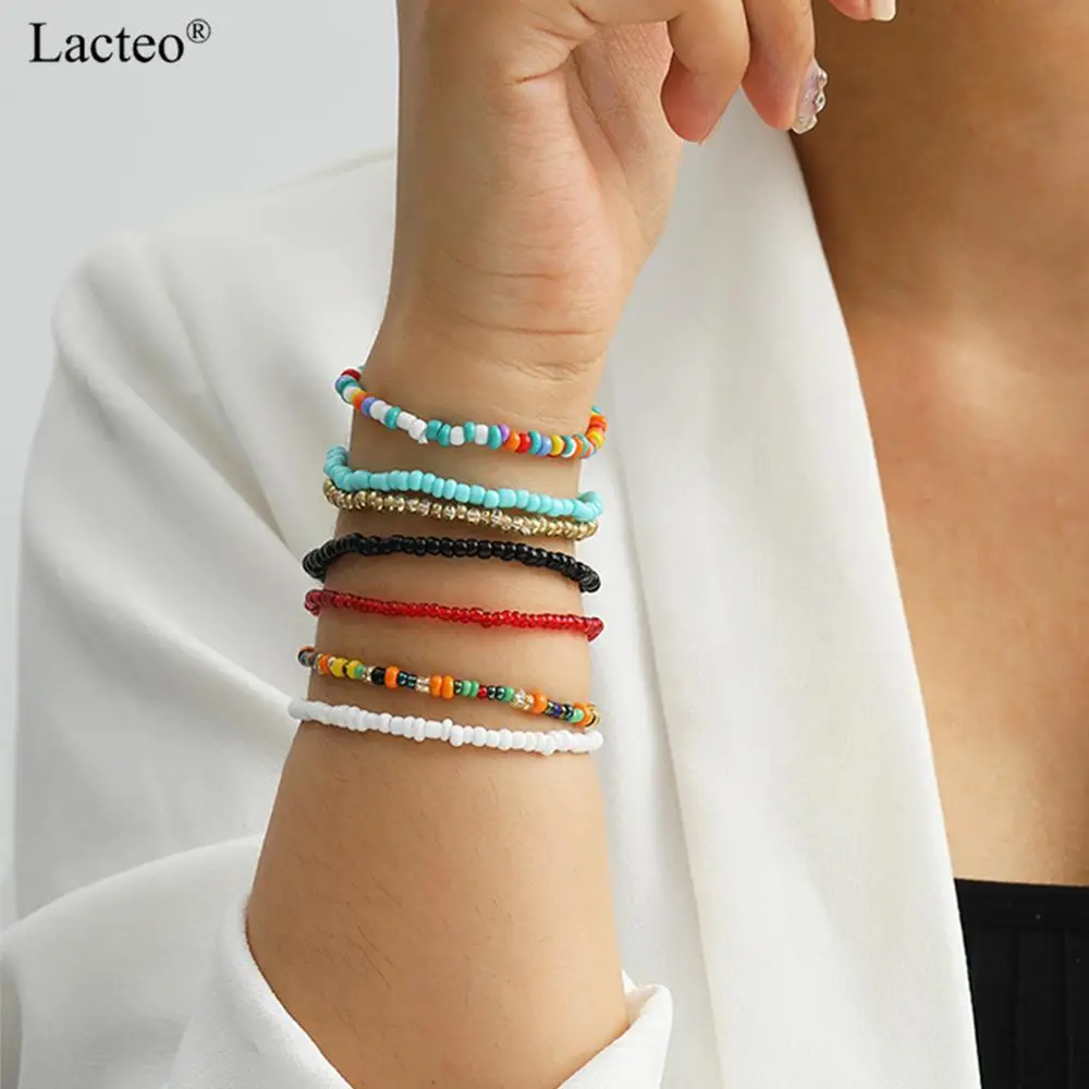 

Lacteo 7Pcs/Set Bohemian Colorful Acrylic Beaded Bracelet for Women/Femme Boho Statement Fashion Summer Beach Jewelry Wholesale