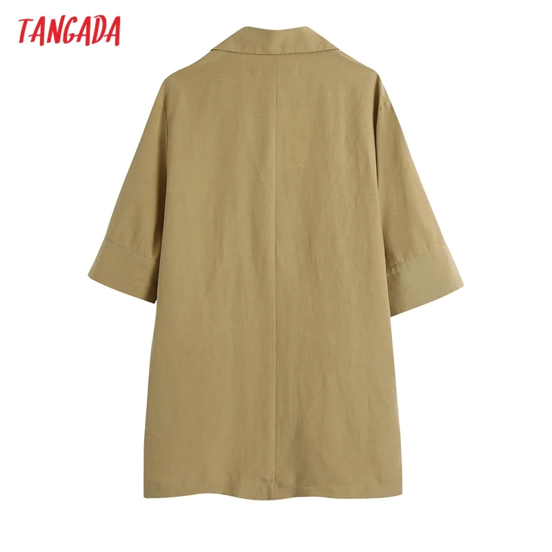 

Tangada 2021 Women Summer Causal Double Breasted Tweed Blazer Coat Vintage Long Sleeve Lady Outerwear BE808