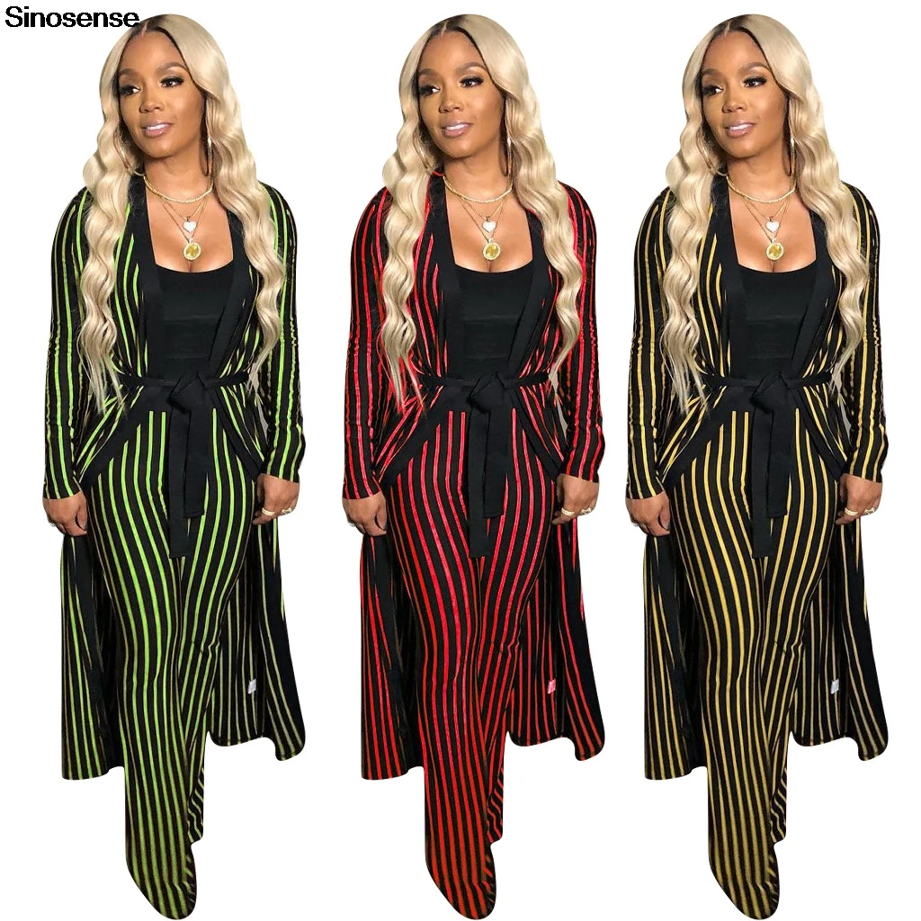 Новый осенний комплект из двух предметов в полоску 2019 длинное пальто с длинными