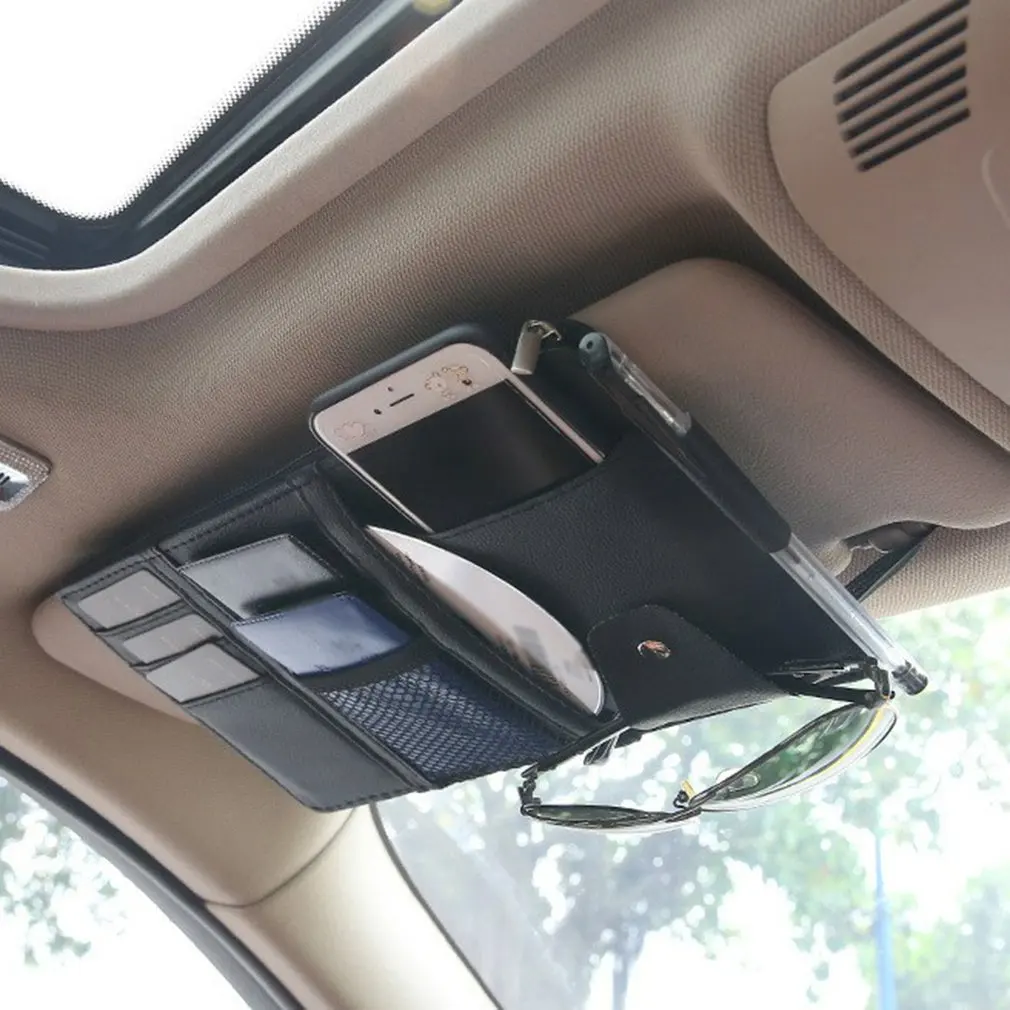

1 Pc PU Leather Universal Car Sun Visor Card Pen Holder Glasses Clip Leather Storage Bag Car Storage Rack