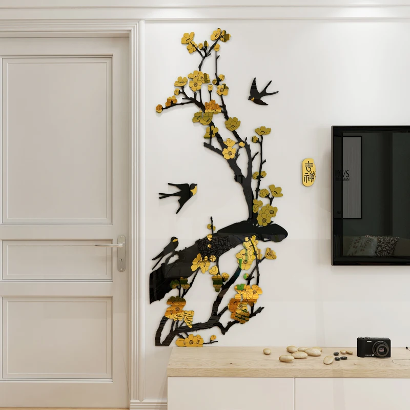 

Традиционная китайская акриловая стена WS13 с цветами сливы, 3D фоновое украшение для гостиной, коридора, столовой, дивана, телевизора, стены