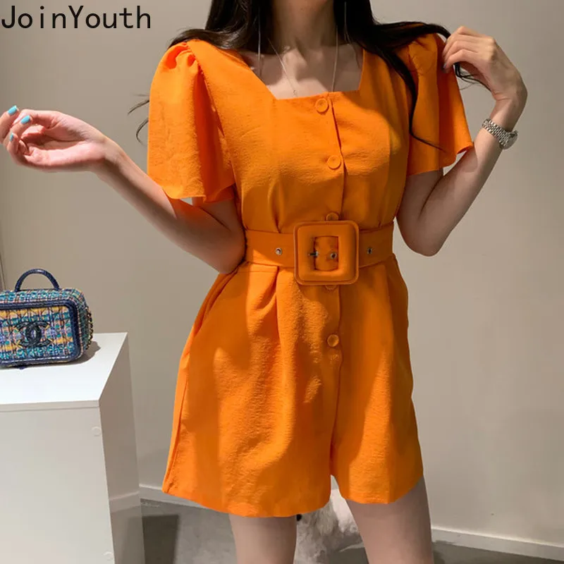 Женские винтажные комбинезоны Joinyouth Корейская одежда однобортное боди с