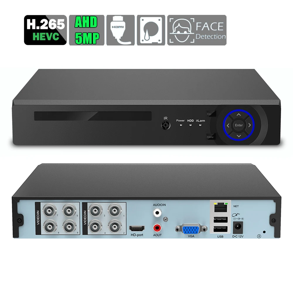 Видеорегистратор 4/8 каналов DVR NVR распознавание лиц H.265 AHD гибридный 6 в 1 для TVI CVI CVBS