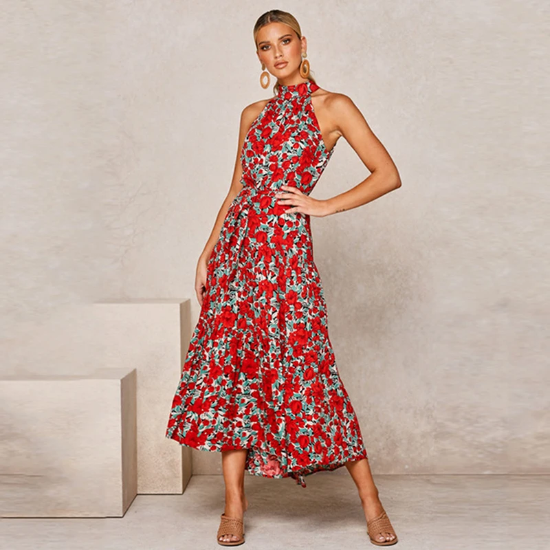 Платье женское длинное в горошек пикантный Повседневный Сарафан с лямкой через