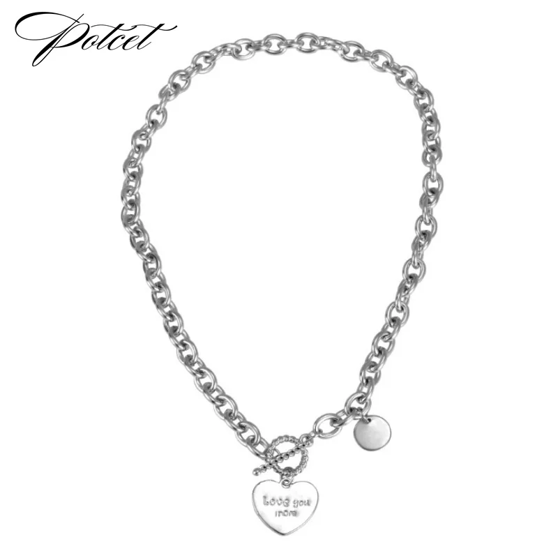 

POTCET Women's Stainless Steel Jump Di Love Letter Necklace Titanium Steel Pendant Geometric Fashion Hip Hop Party Jewelry