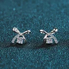 BOEYCJR Прекрасный Бант серебро 925 пробы 0.1ct D Цвет Moissanite VVS ювелирные изделия серьги-гвоздики с бриллиантами для женщин подарок