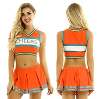 womens cheer uniform cheerleading outfit v neck sleeveless crop top with mini pleated skirt for cosplay