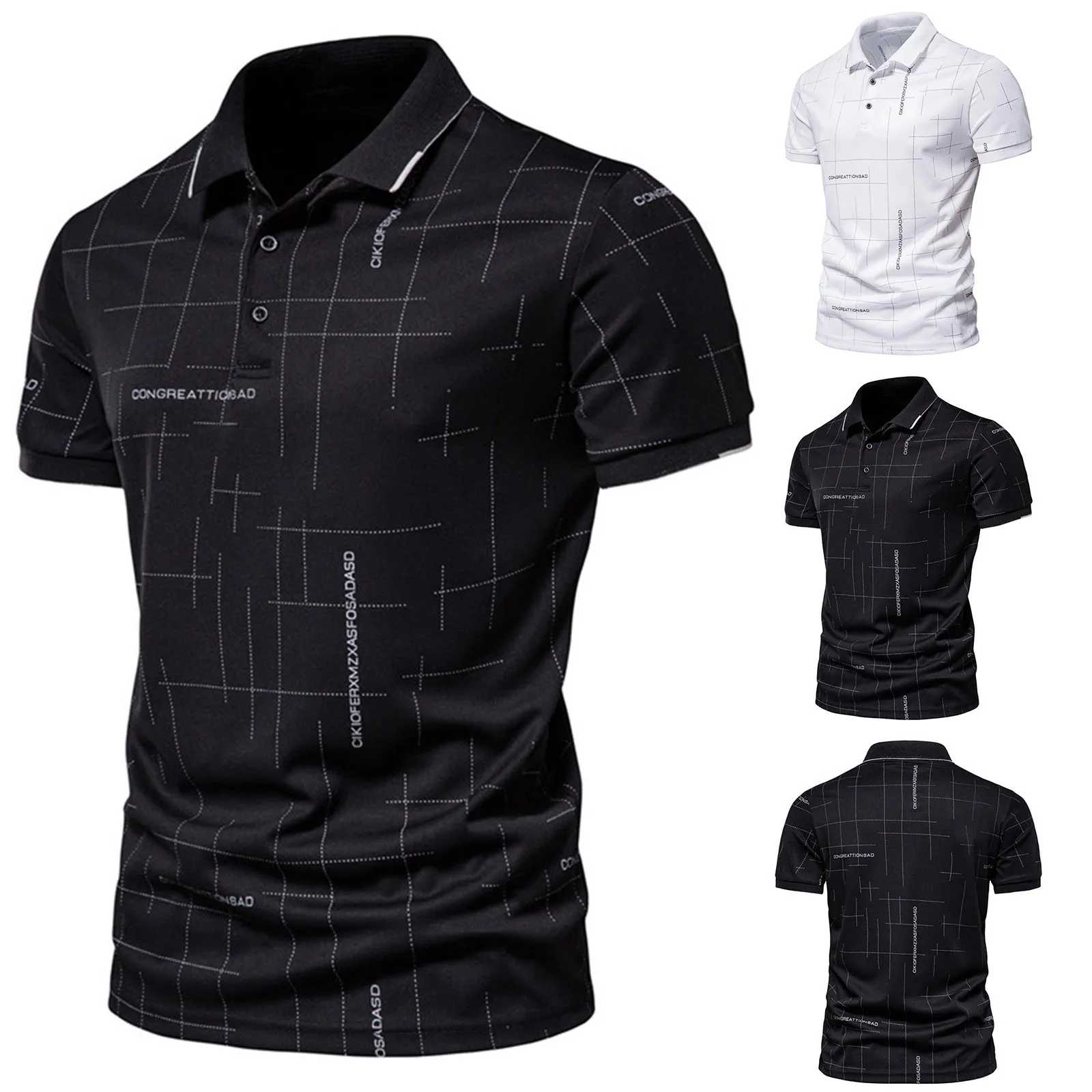 Мужская рубашка-поло с цифровым принтом летняя приталенная рубашка коротким