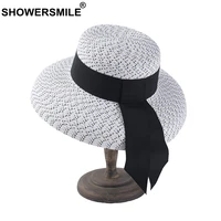 showersmile summer hat women bucket straw hat female white dot vintage british paper high quality beach ladies sun hat hepburn