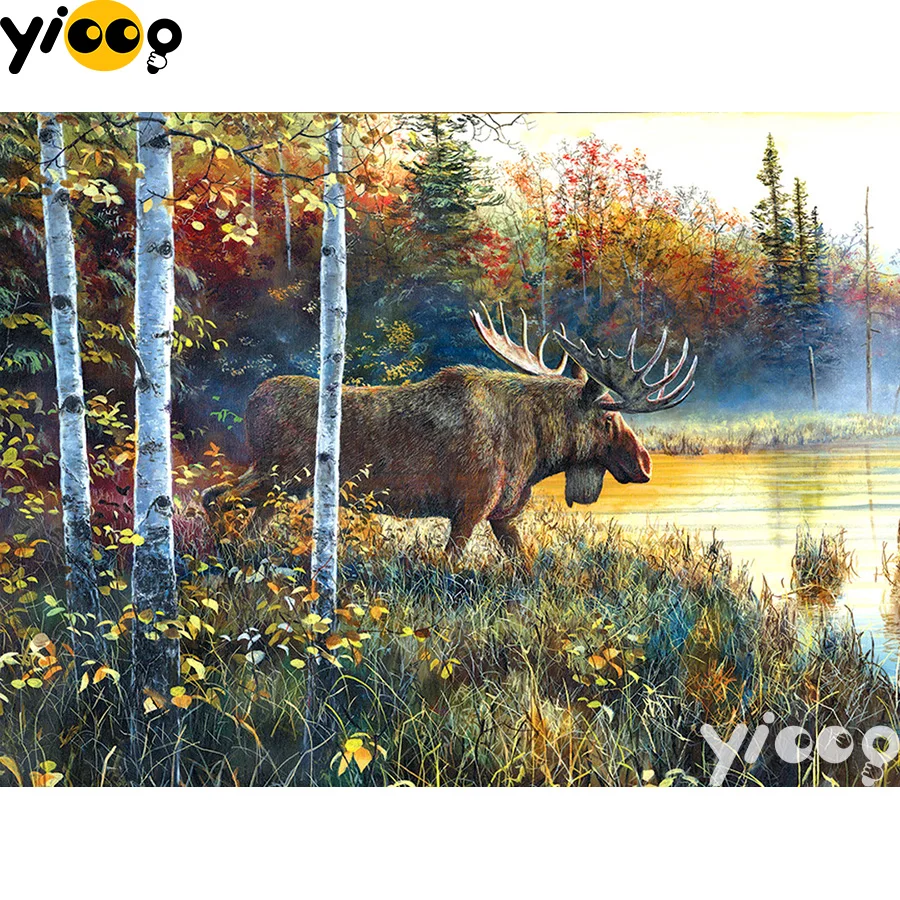 

Full Square/Round drill diamond Painting moose in the forest 5D DIY diamond embroidery Rhinestones mosaic Decoration BX0900