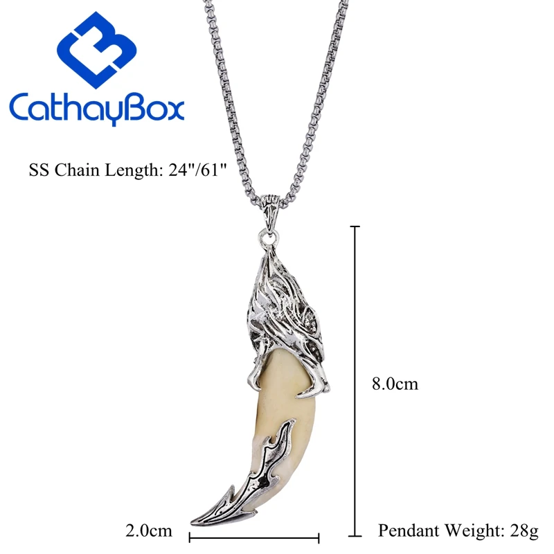 Мужская модная бижутерия с подвеской зуб женская в виде головы волка цепочкой из