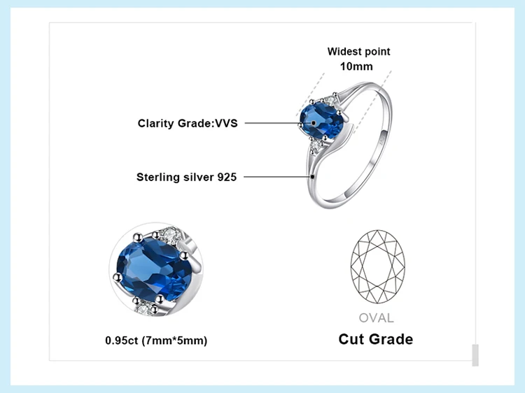 Jewelrypalace Овальный 0.9ct Природные Лондон Голубой топаз Solitaire Обручение кольцо стерлингового серебра 925 новинка года Красивые ювелирные изделия для женщин