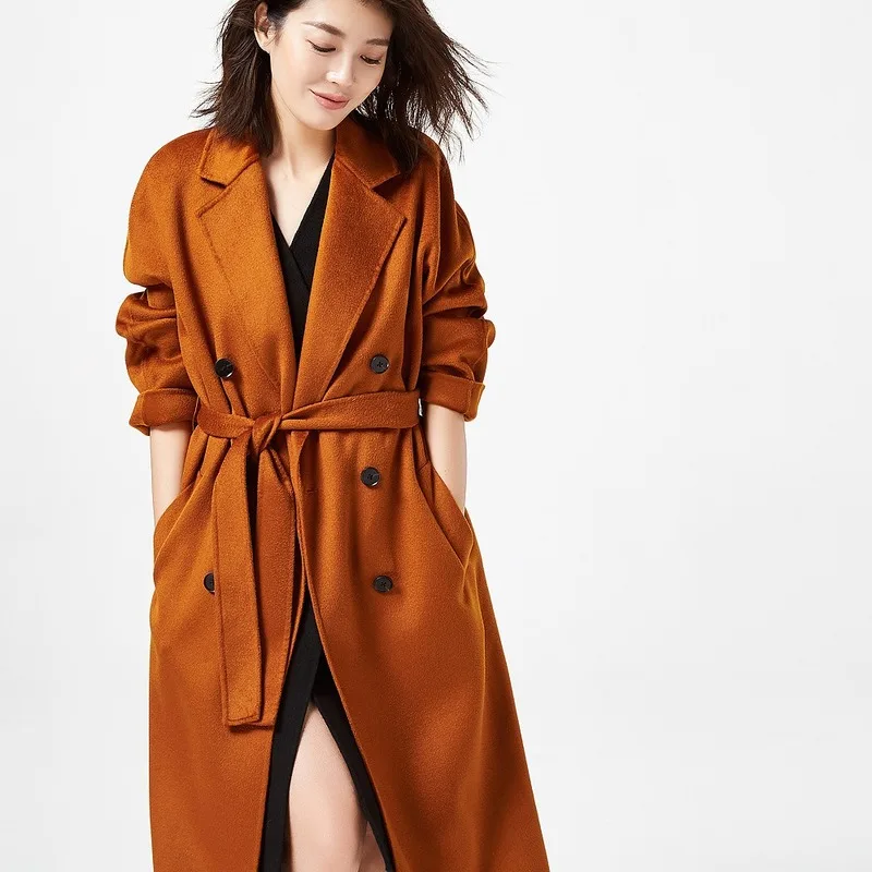 

mid-length classic woolen autumn and winter double-sided wavy cashmere high-end coat