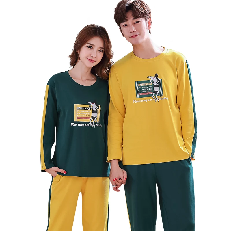 Хлопковые пижамы для влюбленных пижама с длинными рукавами и рисунком из