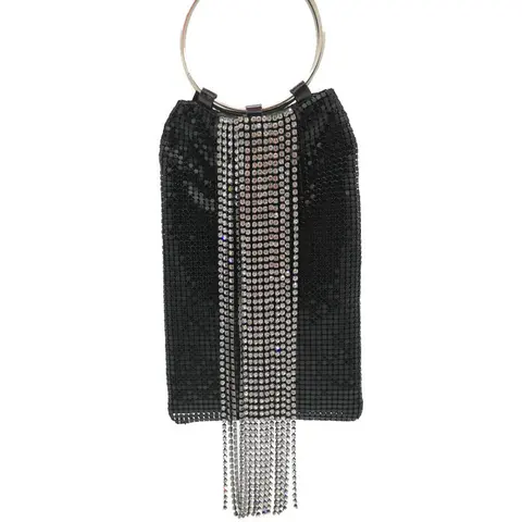 Boutique De FGG ослепительный серебряный кристалл кисточкой женский алюминиевый вечерний кошелек Коктейльная вечевечерние Браслет клатч сумочка