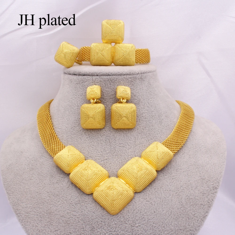 

Jewelry sets African gold for women Dubai wedding gifts bridal party Necklace Bracelet earrings ring set collares jewellery