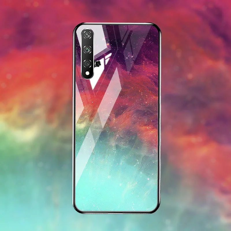 Colorful Glass Case For huawei honor 20 Soft Border case PC+TPU tempered glass for Honor pro back cover |