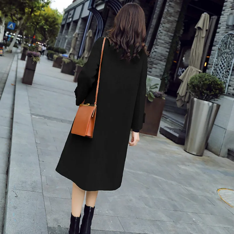 

Wool Blends Women Winter Solid Double-breasted Chic Korean Style Loose Large Size Thicken Elegant Womens Outwear Autumn Casual