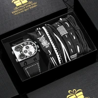men quartz wristwatches waterproof business mens watches top brand luxury 6pcs woven leather bracelets gift set for men
